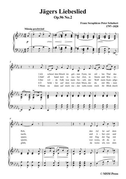 Schubert-Jägers Liebeslied,Op.96 No.2,in D flat Major,for Voice&Piano image number null