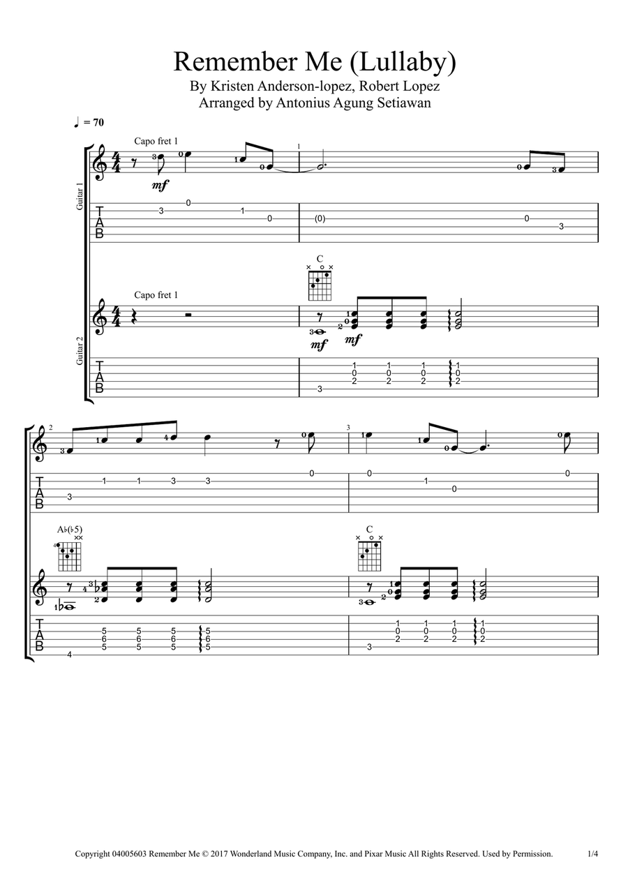 Remember Me (lullaby) Remember Me (lullaby) Guitar Ensemble scores gallery preview page 1