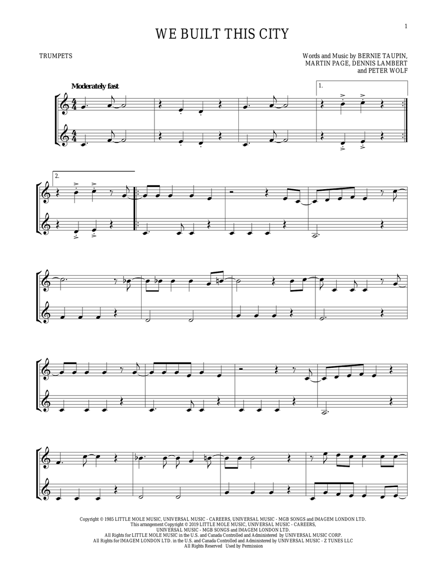 We Built This City We Built This City Trumpet Duet scores gallery preview page 1