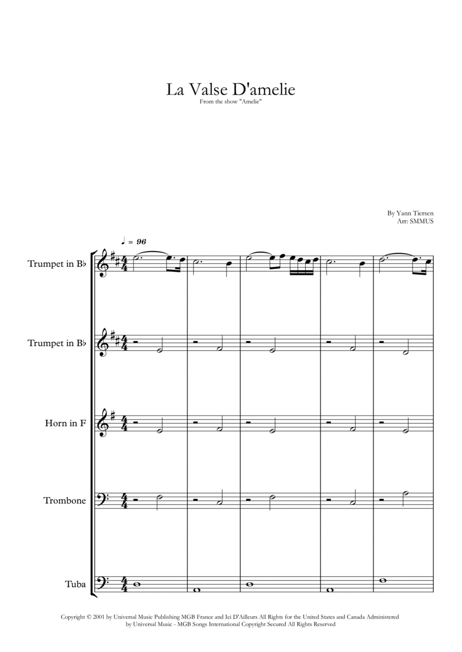 La Valse D'amelie Brass Ensemble scores gallery preview page 1