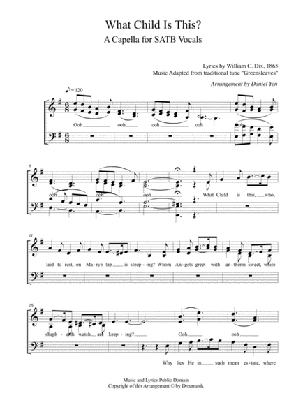 "What Child Is This" a Capella version for SATB vocals/choir image number null