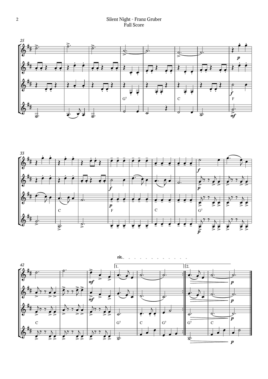 Silent Night for Trumpet Quartet Brass Quartet scores gallery preview page 2