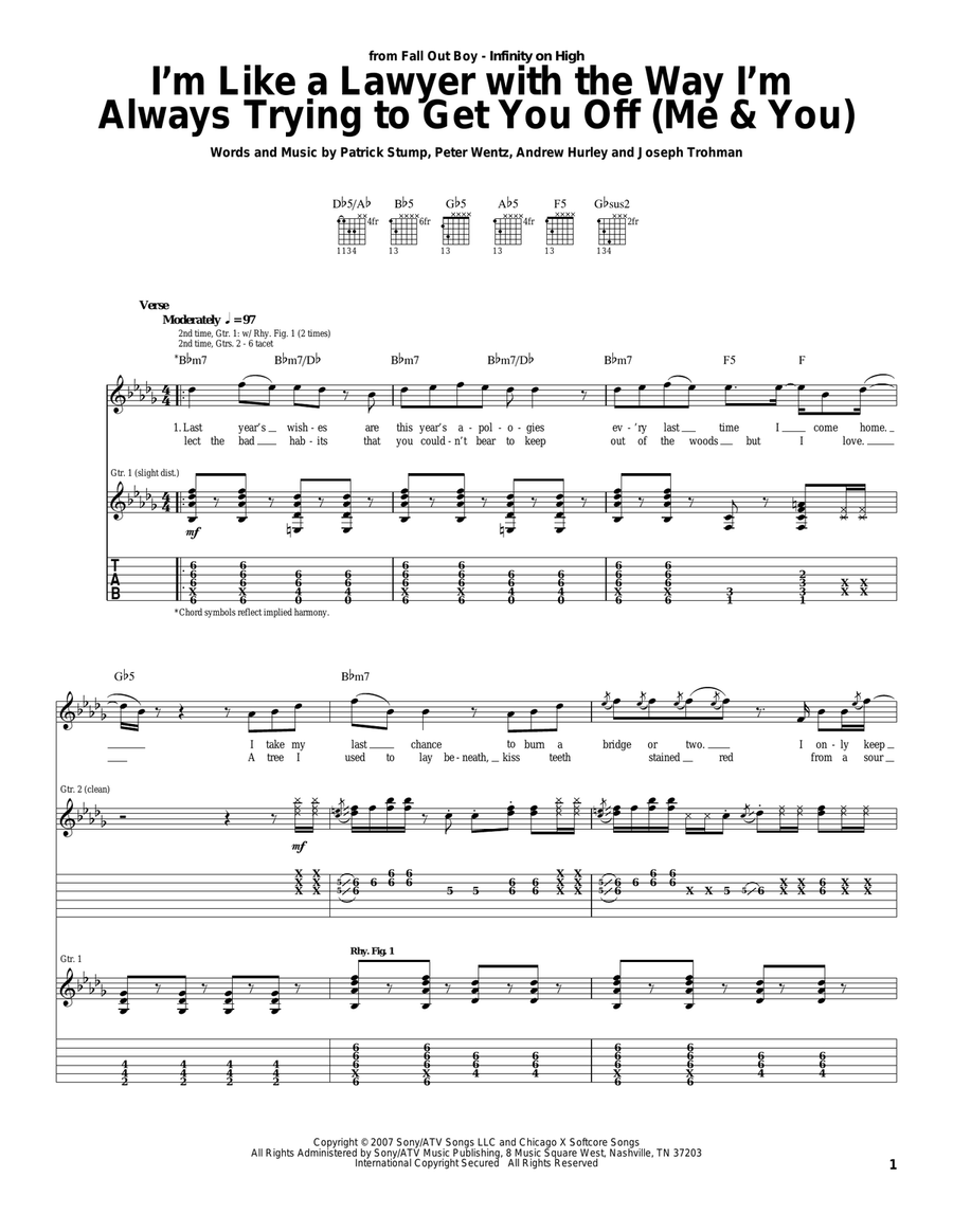 I'm Like A Lawyer With The Way I'm Always Trying To Get You Off (Me & You) Acoustic Guitar scores gallery preview page 1