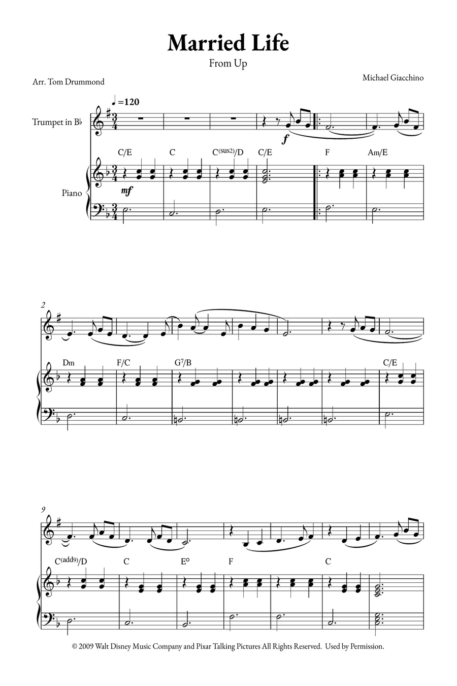 Married Life Married Life B-Flat Trumpet scores gallery preview page 1