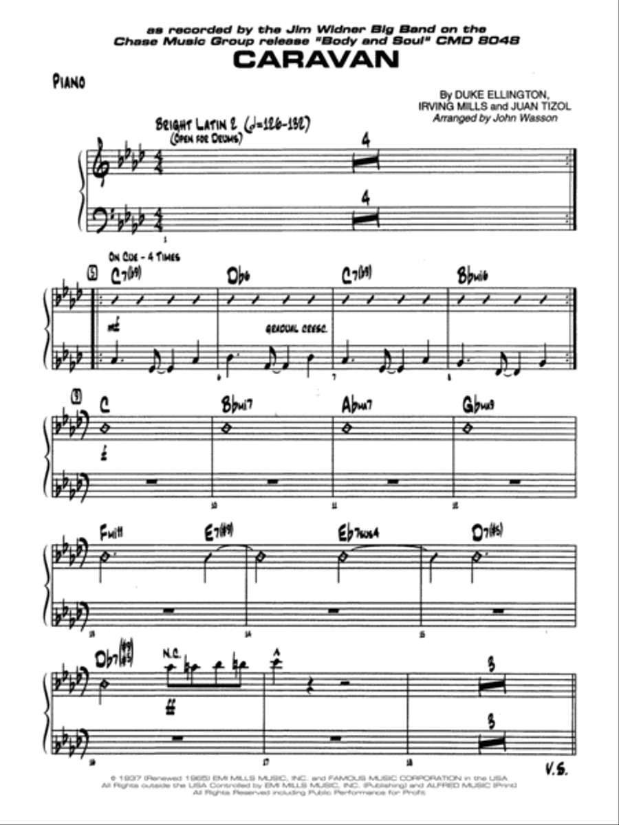 Caravan: Piano Accompaniment Jazz Ensemble scores gallery preview page 1