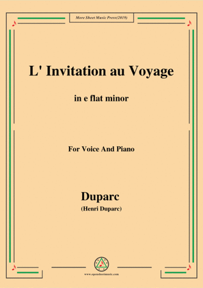 Book cover for Duparc-L'invitation au voyage in e flat minor,for Voice and Piano