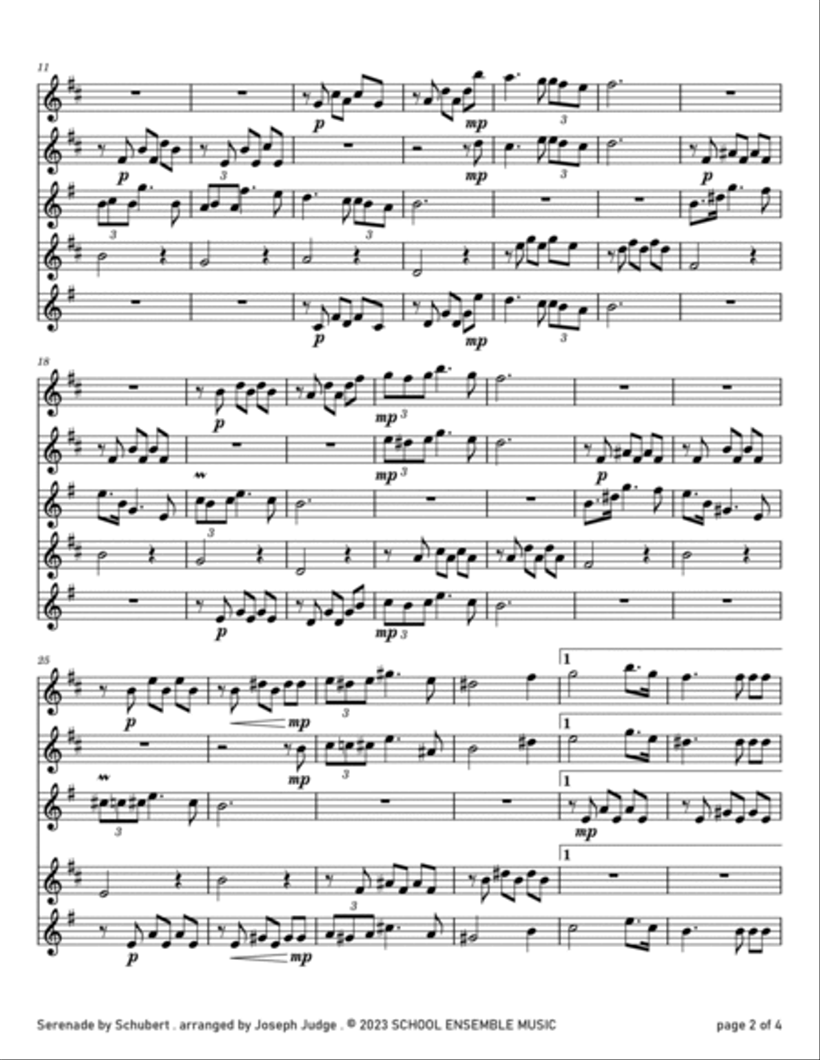 Serenade by Schubert for Saxophone Quartet in Schools Saxophone Quartet scores gallery preview page 2