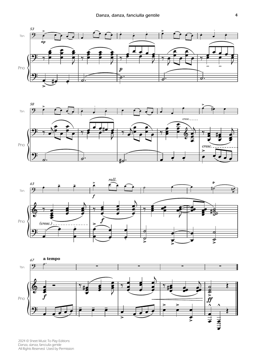 Danza, danza, fanciulla gentile - Trombone and Piano (Full Score and Parts) Piano scores gallery preview page 6