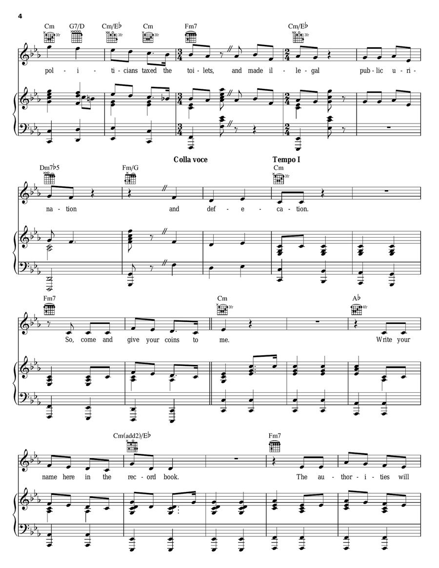 It's A Privilege To Pee Piano, Vocal, Guitar scores gallery preview page 4