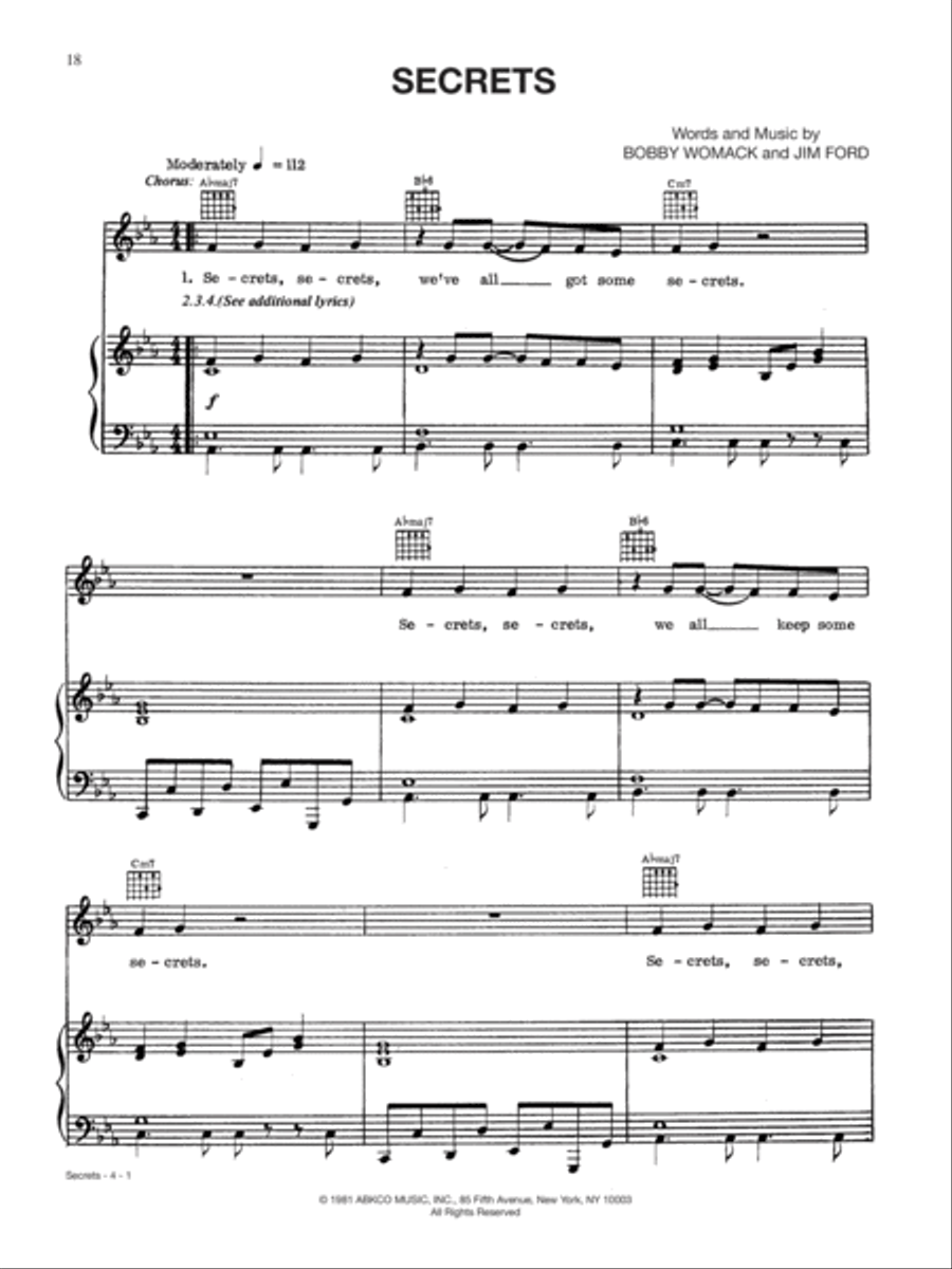 Secrets Piano, Vocal, Guitar scores gallery preview page 1