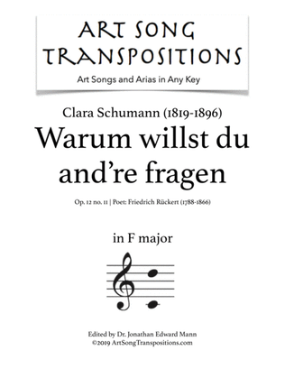 Book cover for SCHUMANN: Warum willst du and're fragen, Op. 12 no. 11 (transposed to F major)