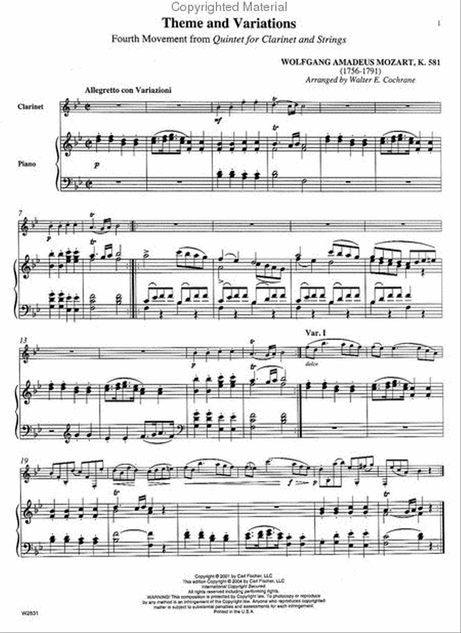 Theme And Variations B-Flat Clarinet scores gallery preview page 2