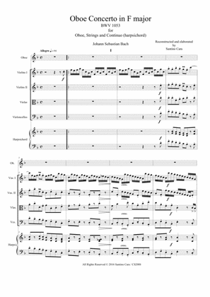 Bach - Oboe Concerto in F major BWV1053 for Oboe, Strings and Continuo - Score and Parts