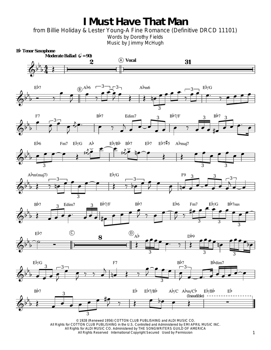 I Must Have That Man Tenor Saxophone scores gallery preview page 1