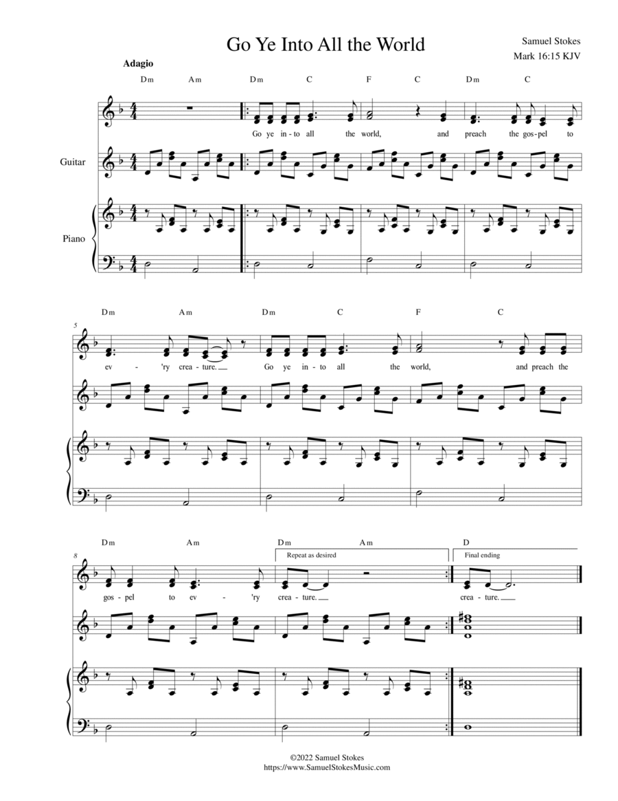 Go Ye Into All the World - 2-part choir with piano/guitar (or other accompaniment instruments) image number null