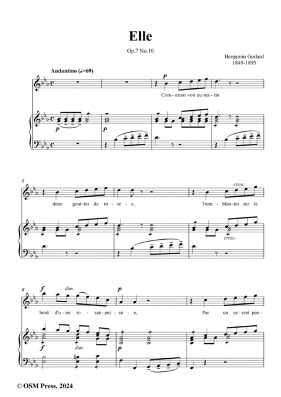 B. Godard-Elle,Op.7 No.10,from '12 Morceaux pour chant et piano,Op.7',in E flat Major Voice scores gallery preview page 2