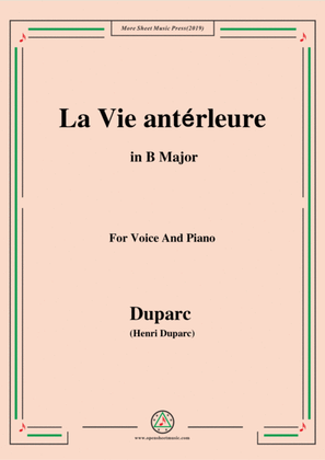 Book cover for Duparc-La Vie antérleure in B Major