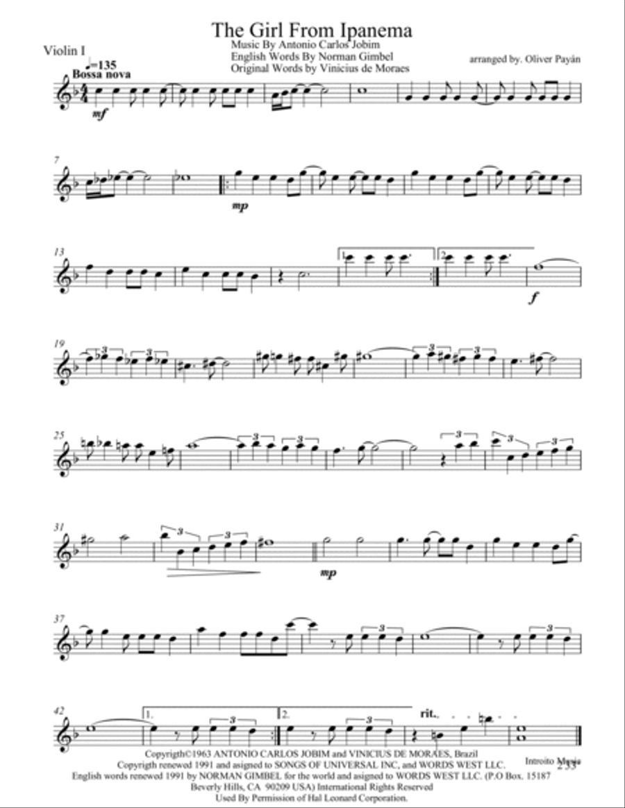 The Girl From Ipanema (Garota De Ipanema) String Quartet scores gallery preview page 4