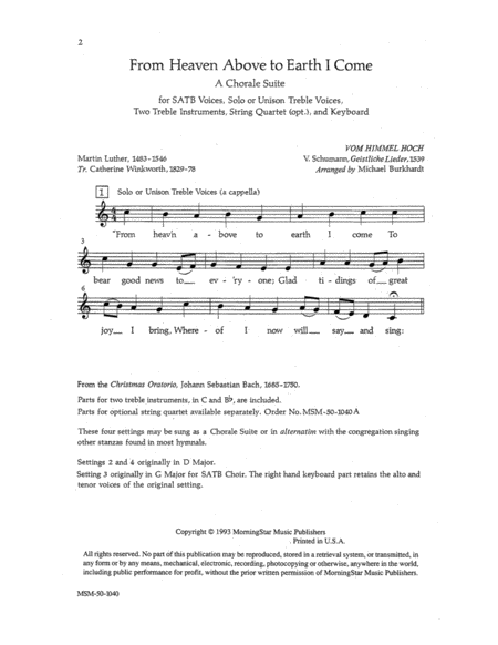 From Heaven Above to Earth I Come (Choral Score)