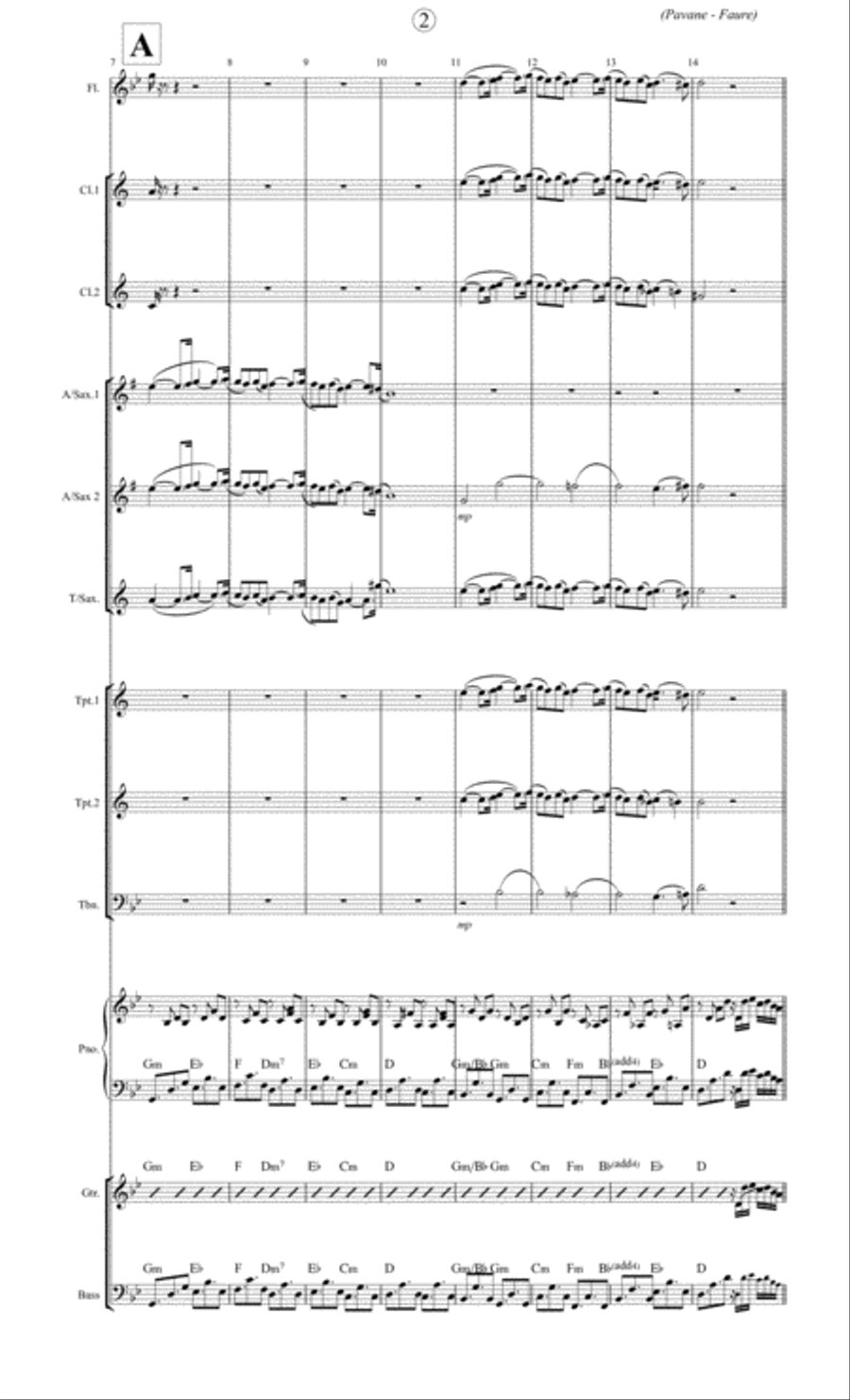Pavane (Faure) for a medium (Latin) jazz band Jazz Ensemble scores gallery preview page 2