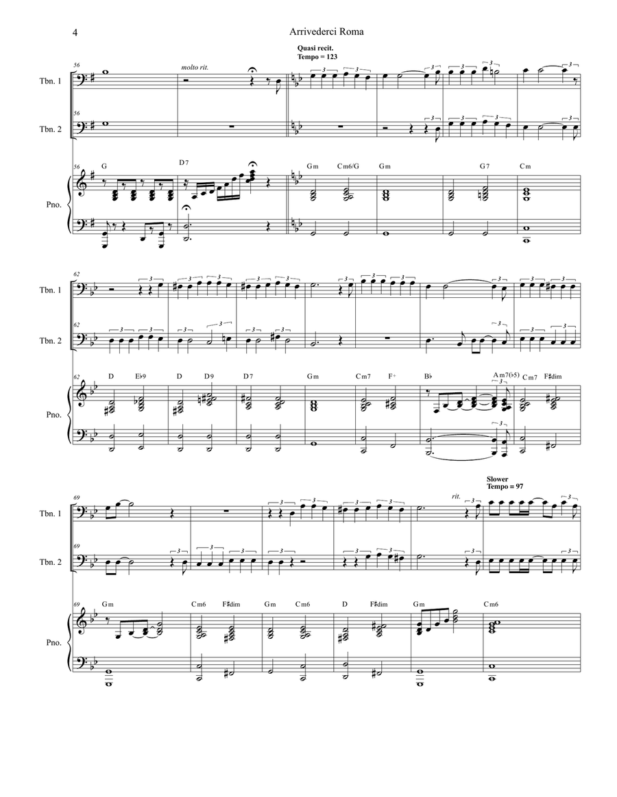 Arrivederci Roma (goodbye To Rome) Trombone Duet scores gallery preview page 4