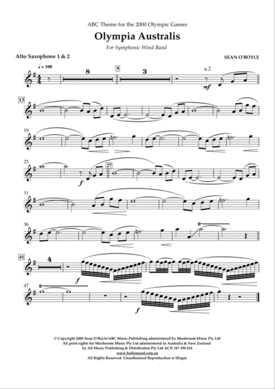 2, Olympia Australis (Symphonic Wind Band) - Alto Sax 1 Concert Band scores gallery preview page 1