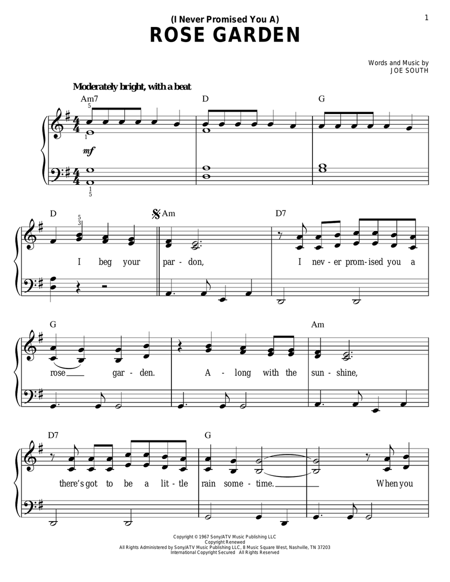 (I Never Promised You A) Rose Garden Easy Piano scores gallery preview page 1
