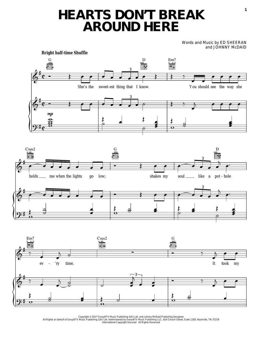Hearts Don't Break Around Here Piano, Vocal, Guitar scores gallery preview page 1