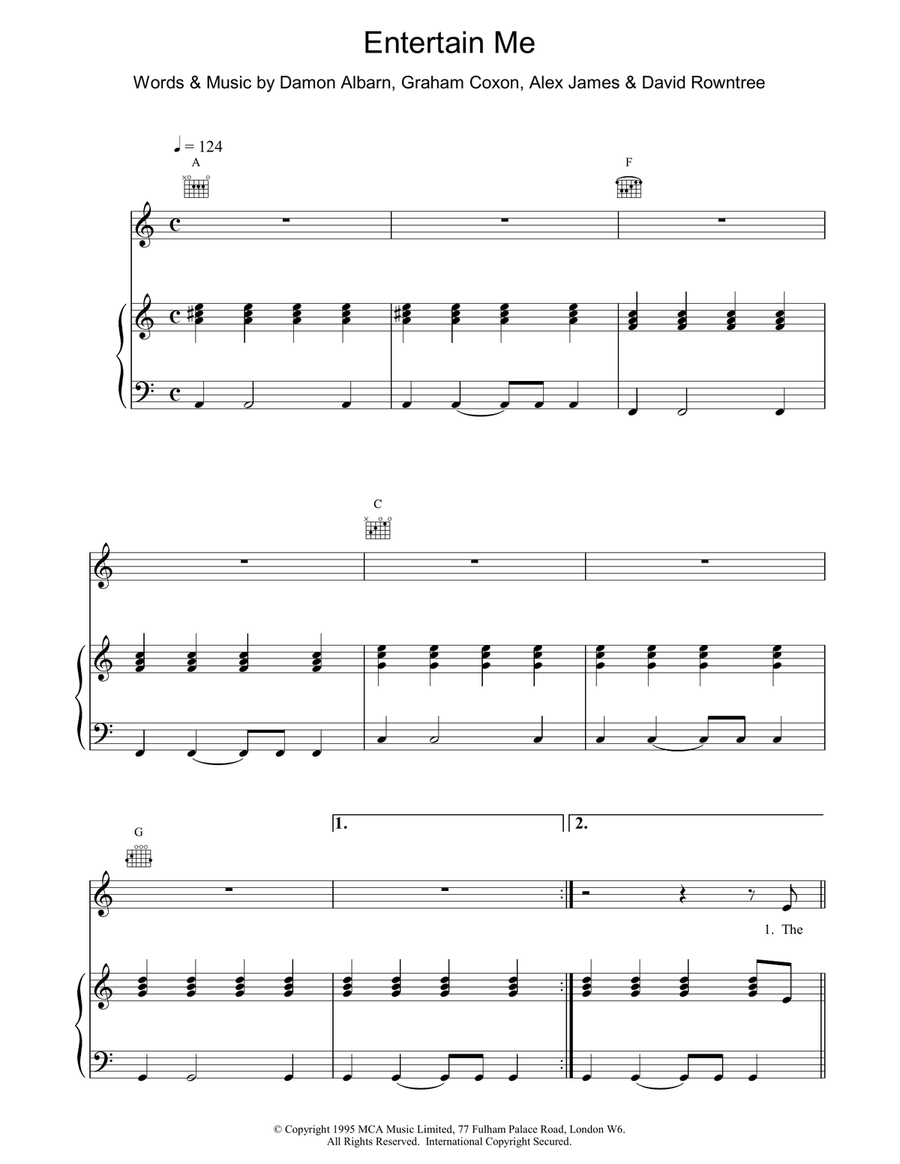 Entertain Me Piano, Vocal, Guitar scores gallery preview page 1