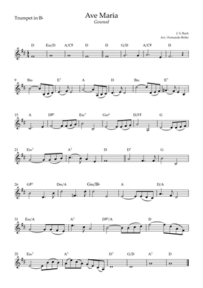 Ave Maria (Gounod) for Trumpet in Bb Solo with Chords (C Major)