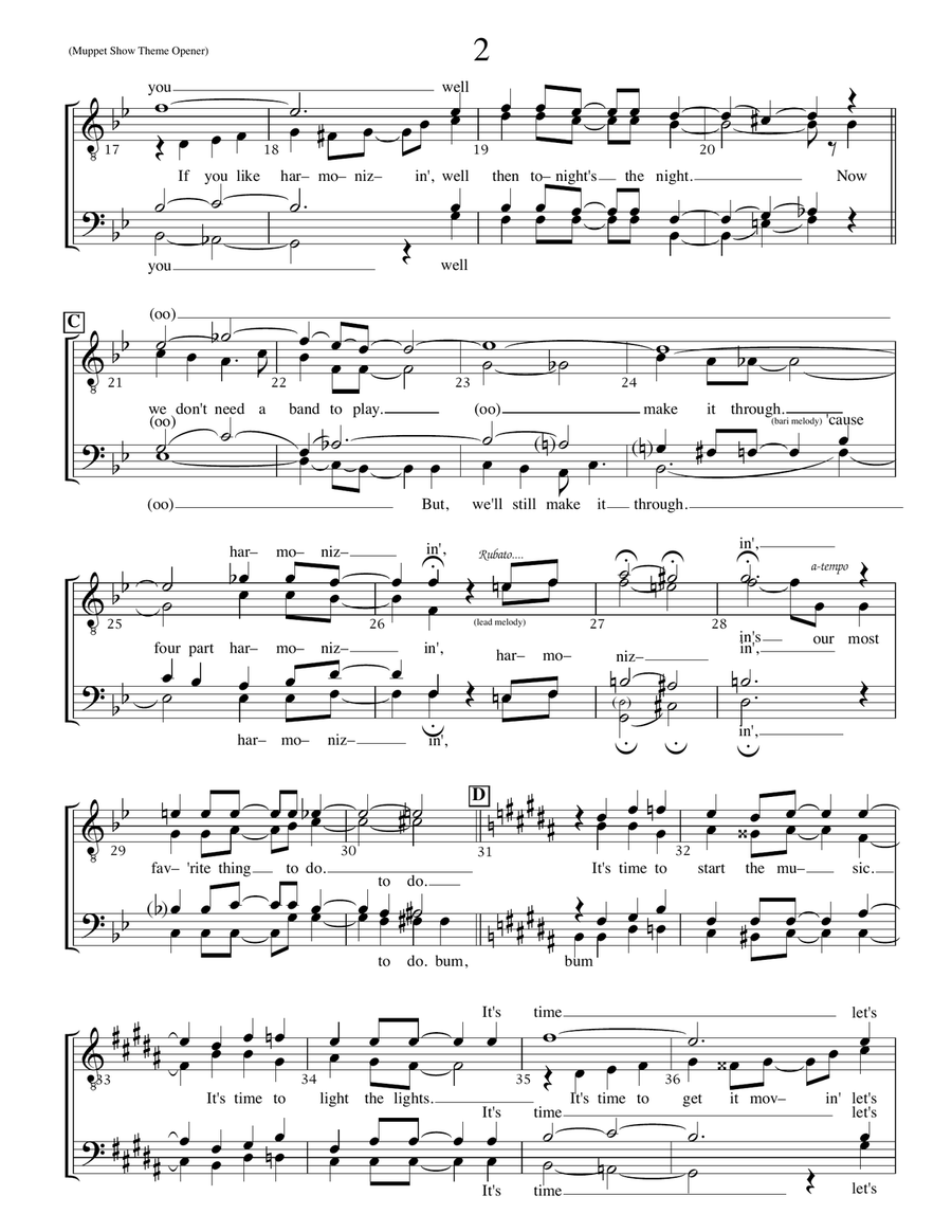 The Muppet Show Theme TTBB scores gallery preview page 2