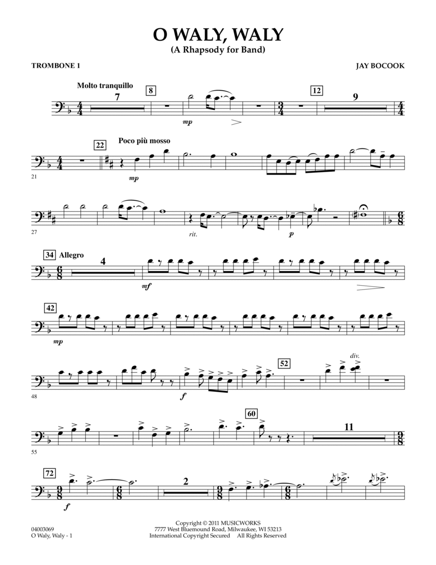 O Waly Waly (A Rhapsody For Band) - Trombone 1