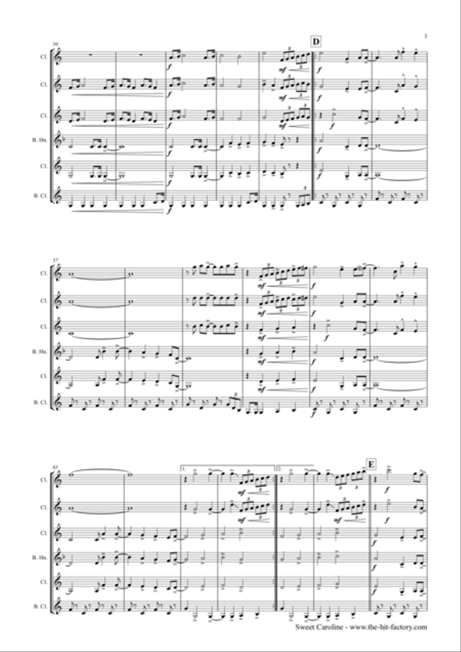 Sweet Caroline Clarinet Quintet scores gallery preview page 3
