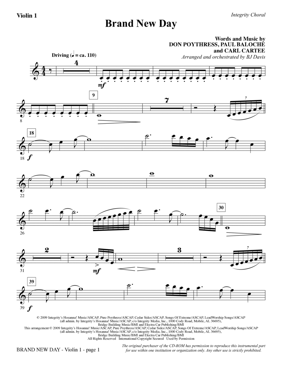 Brand New Day - Violin 1 Brand New Day - Violin 1 Choir scores gallery preview page 1