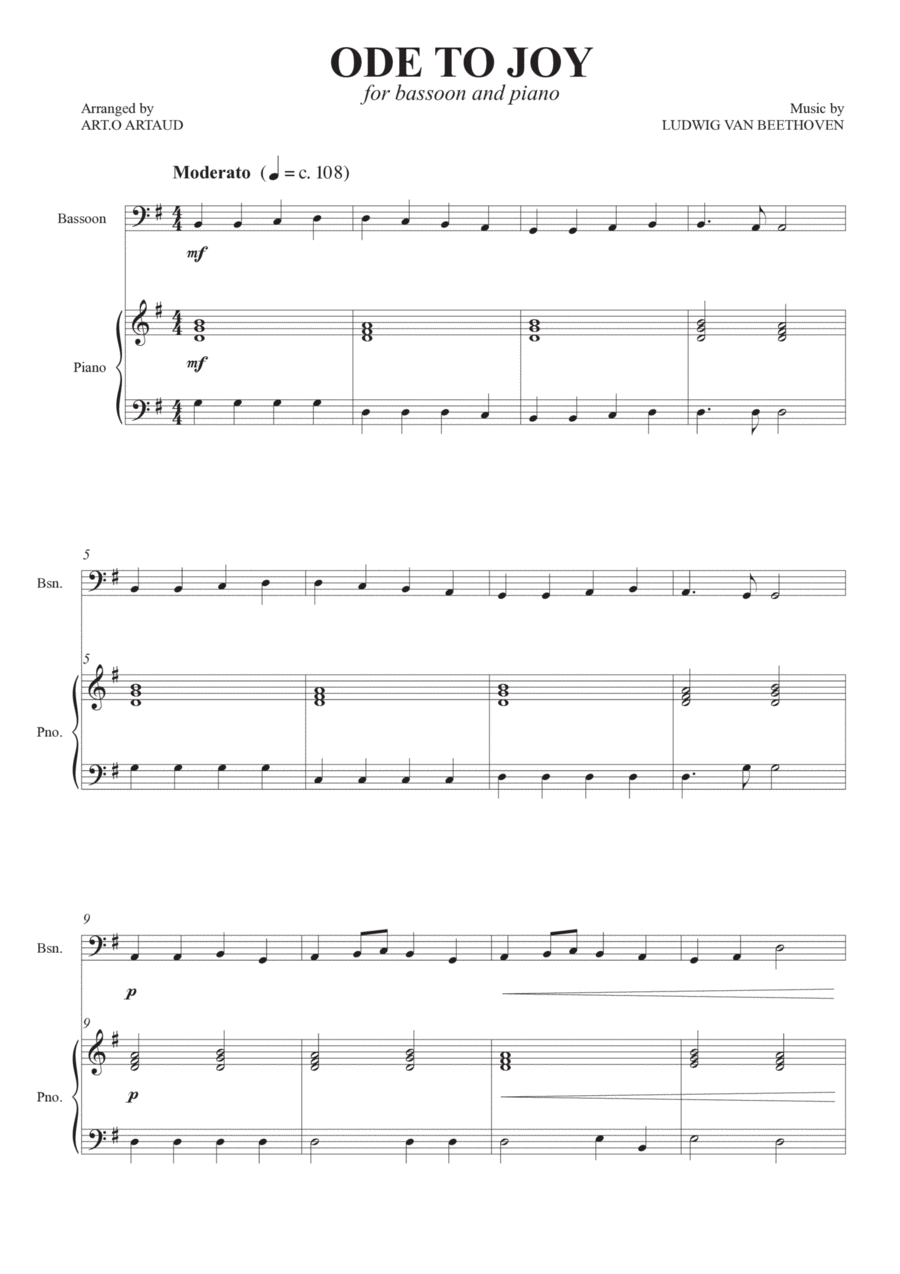 Ode to Joy Ode to Joy Bassoon scores gallery preview page 1