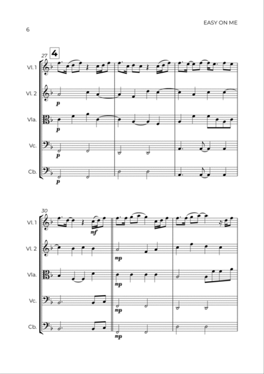 Easy On Me String Quintet scores gallery preview page 6