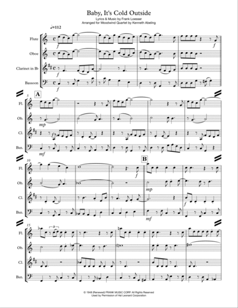 Baby, It's Cold Outside Woodwind Quartet scores gallery preview page 2