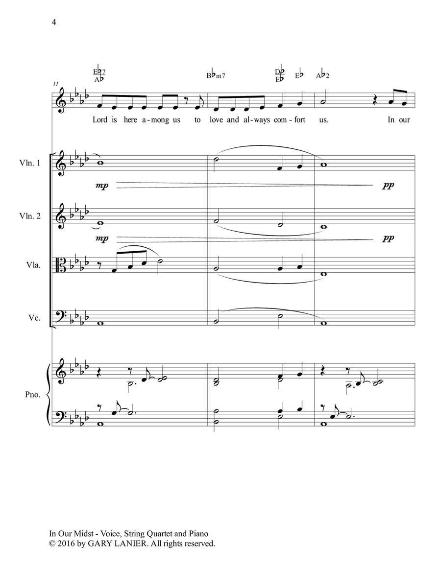 Gary Lanier: IN OUR MIDST (Worship - For Voice, String Quartet, and Piano with Parts) Piano, Vocal scores gallery preview page 5