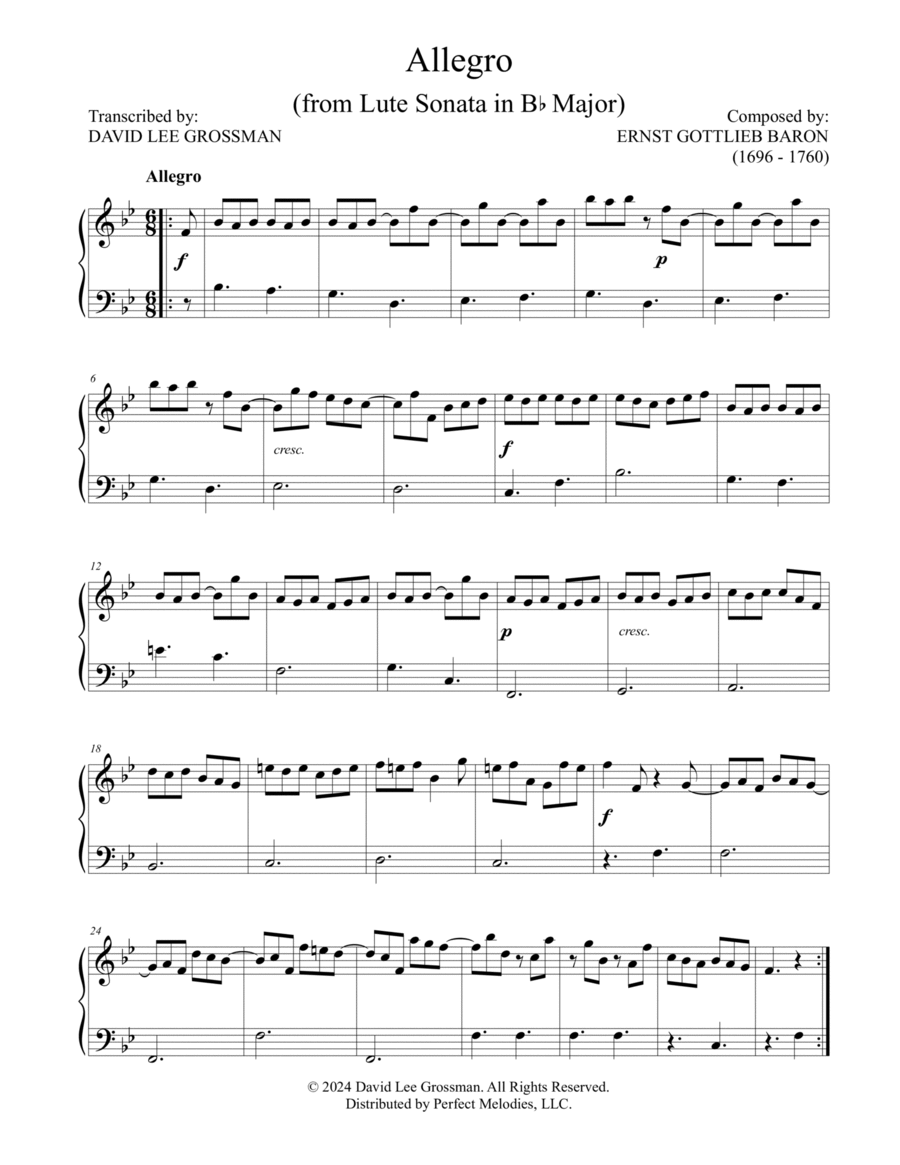 Sonata in B-flat Major: Allegro Chamber Music scores gallery preview page 1