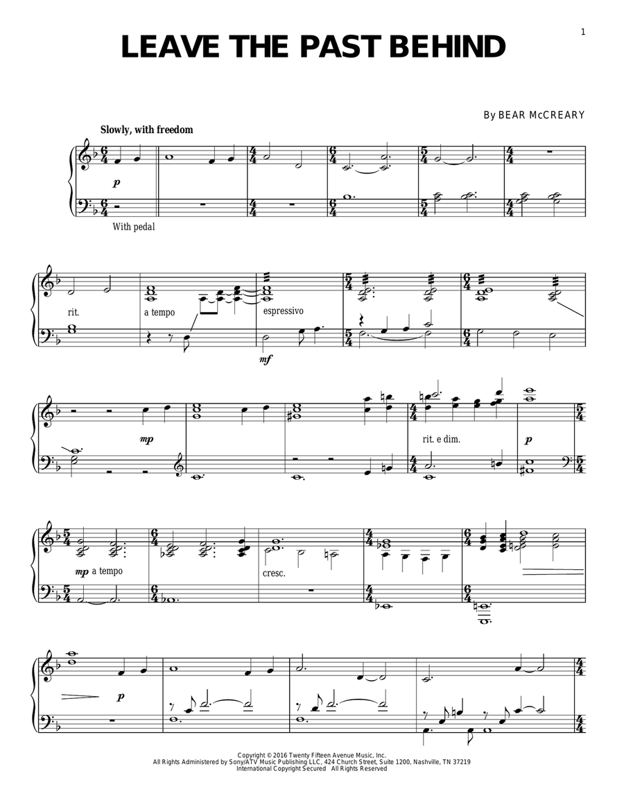 Leave The Past Behind (from Outlander) Piano Solo scores gallery preview page 1