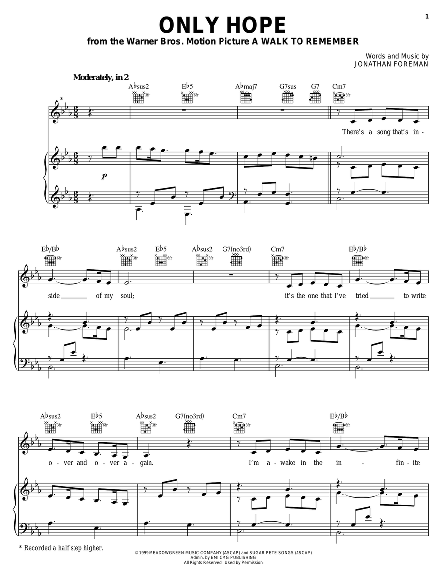 Only Hope Piano, Vocal, Guitar scores gallery preview page 1