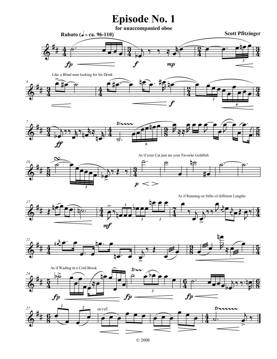 Six Episodes for Unaccompanied Oboe Oboe Solo scores gallery preview page 1