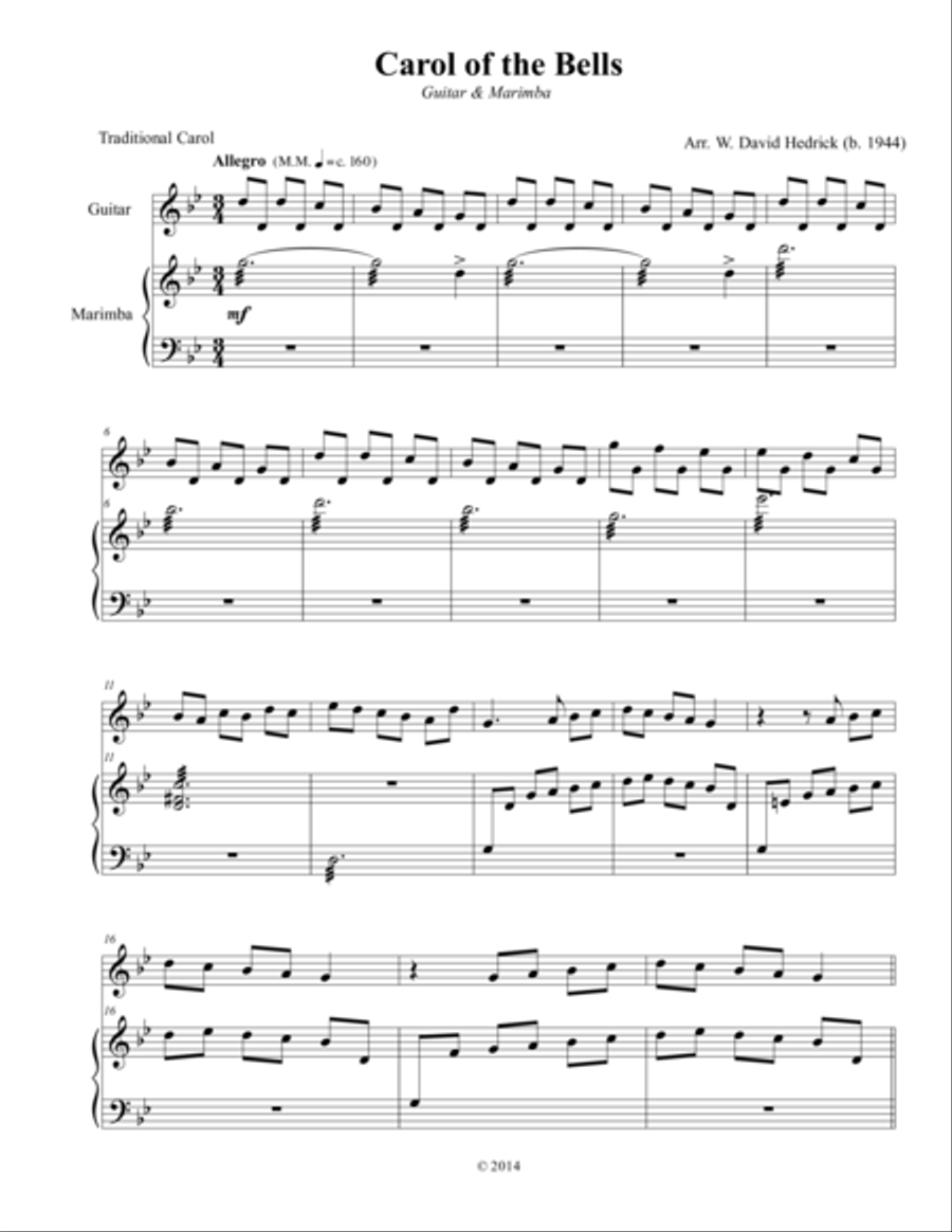 Carol of the Bells Acoustic Guitar scores gallery preview page 1