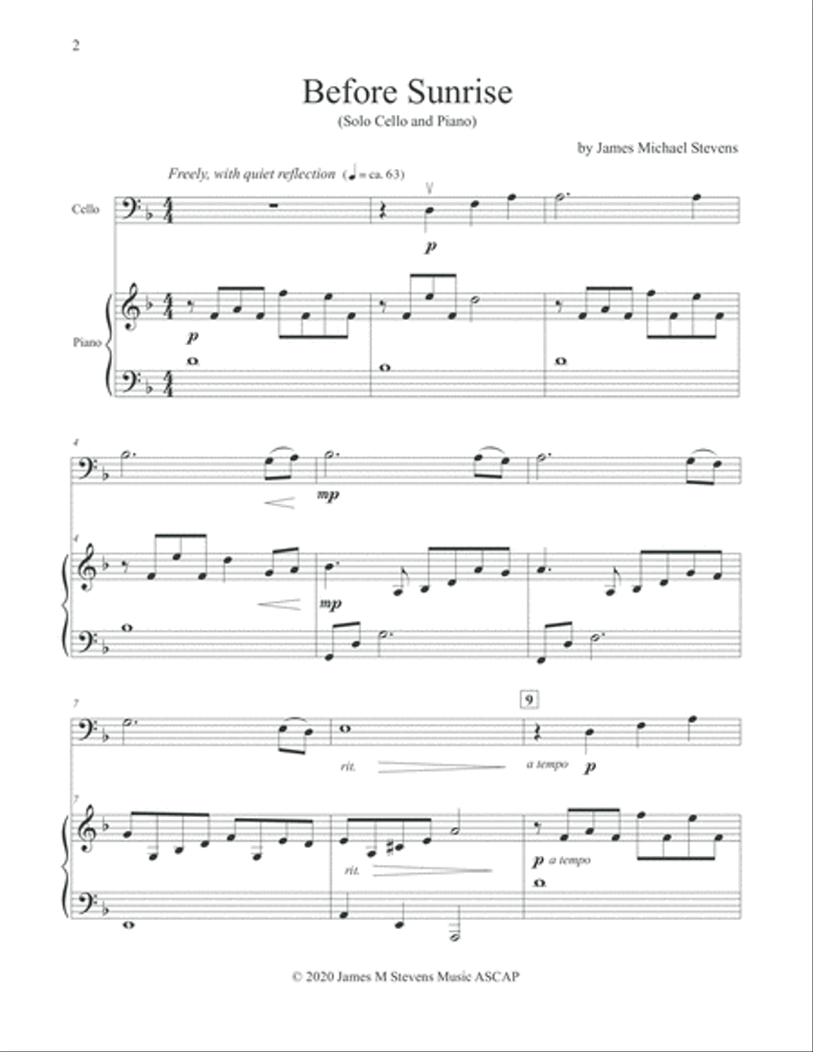 Before Sunrise - Cello & Piano Piano scores gallery preview page 2