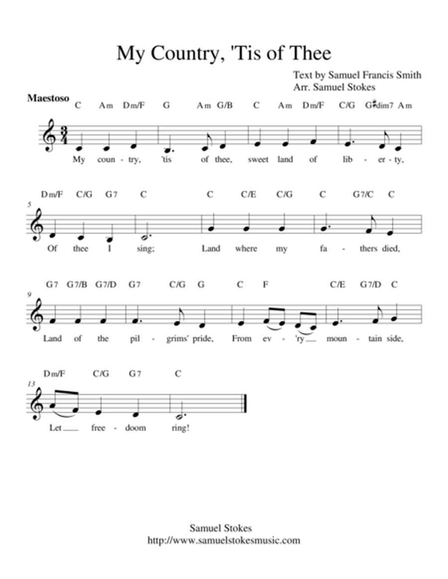 America (My Country, 'Tis of Thee) - lead sheets in all keys
