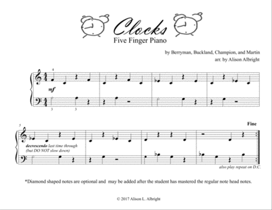 Clocks Easy Piano scores gallery preview page 2