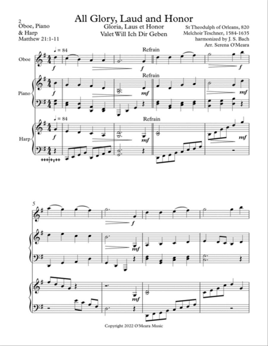 All Glory, Laud and Honor Trio for Oboe, Harp and Piano Pedal Harp scores gallery preview page 2