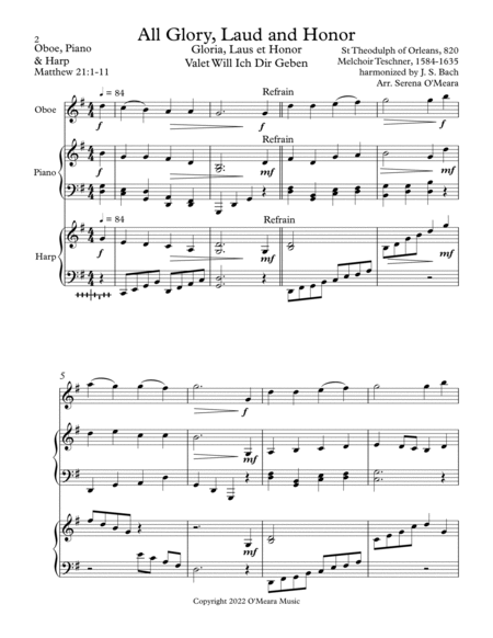 All Glory, Laud and Honor Trio for Oboe, Harp and Piano image number null