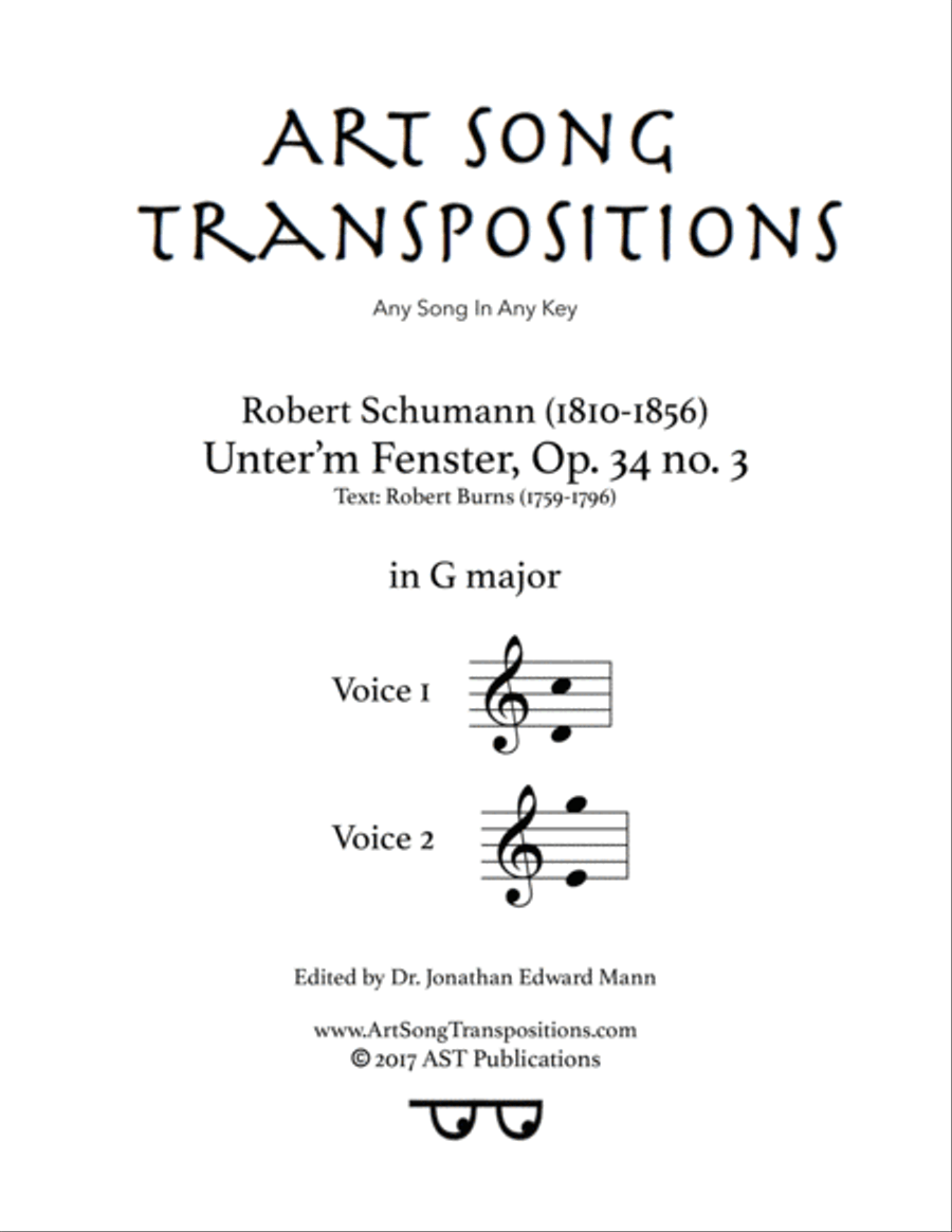 SCHUMANN: Unter'm Fenster, Op. 34 no. 3 (transposed to G major) Piano scores gallery preview page 1
