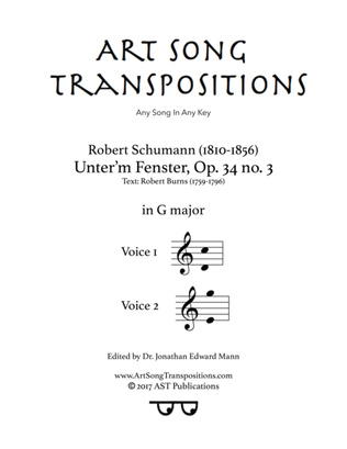 Book cover for SCHUMANN: Unter'm Fenster, Op. 34 no. 3 (transposed to G major)